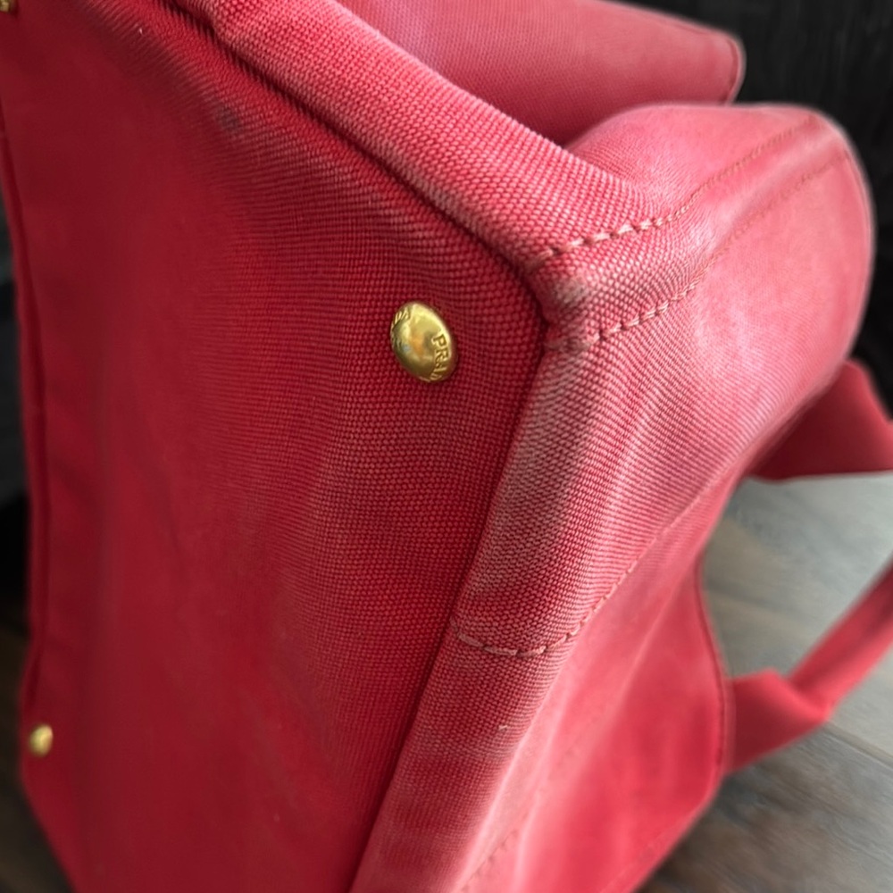 Prada Canapa Pre Owned Red Tote Canvas Bag Logo and Structured Design.Code 194/A - Picture 10 of 17